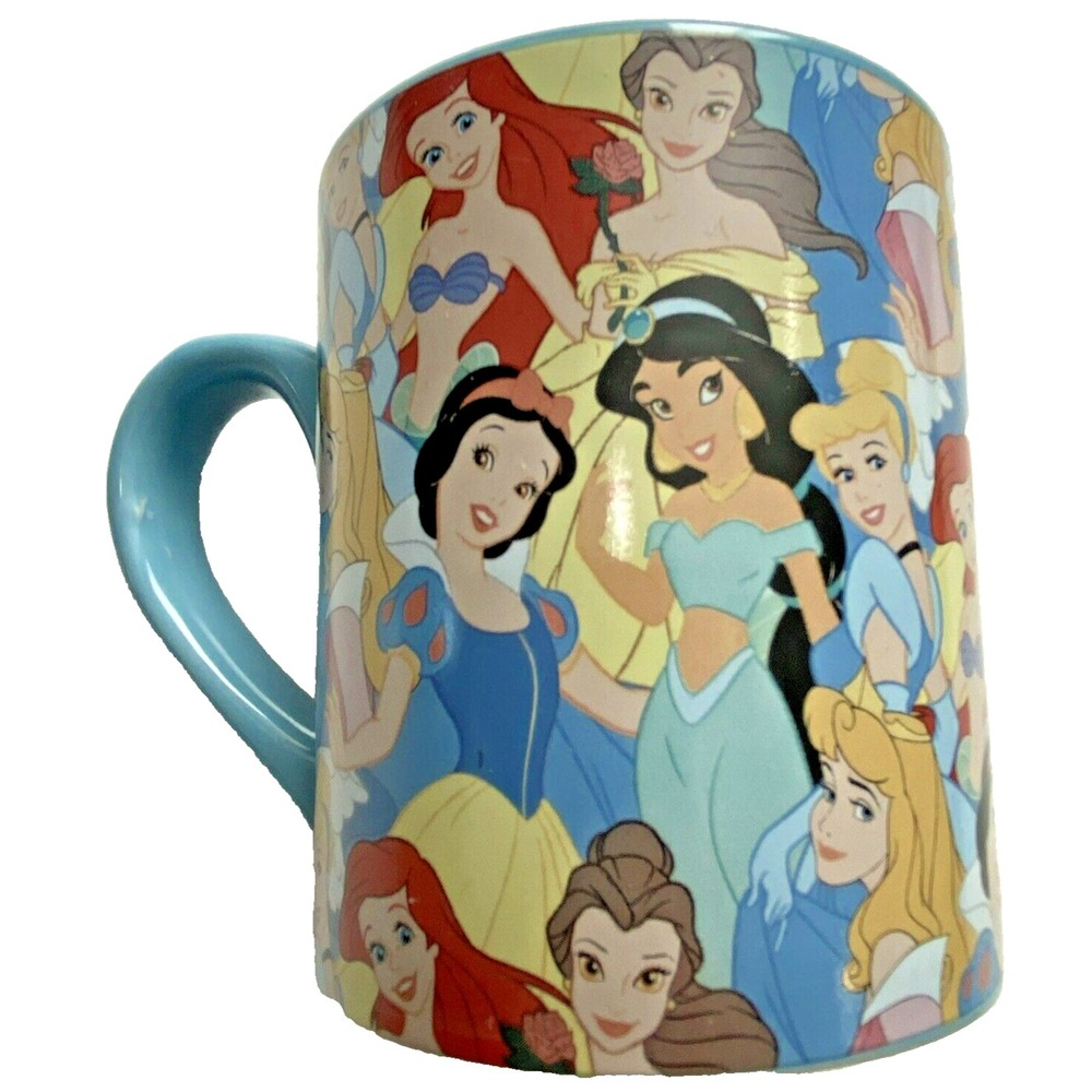 Disney Princess Coffee Mug Cup Blue Excellent Belle Ariel Jasmine Cinderella